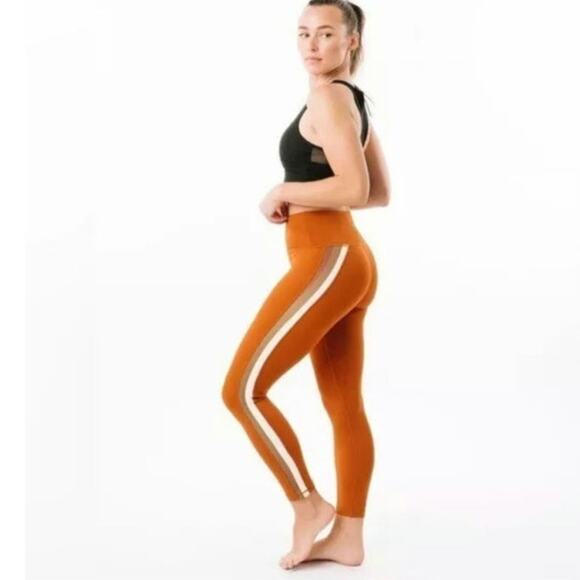 Zyia Orange Side Striped Joplin Light N Tight Leggings 4 Womens Skinny Workout - Picture 1 of 5